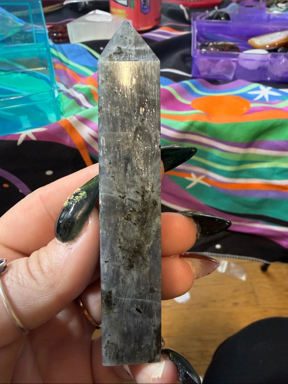 Handheld Blue-Grey Labradorite Crystal Point - Picture 2 of 7